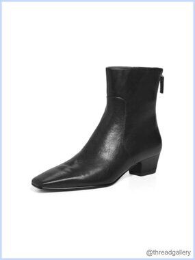Faux Leather Square Toe Ankle Boots Block Low Heel Back Zipper Booties